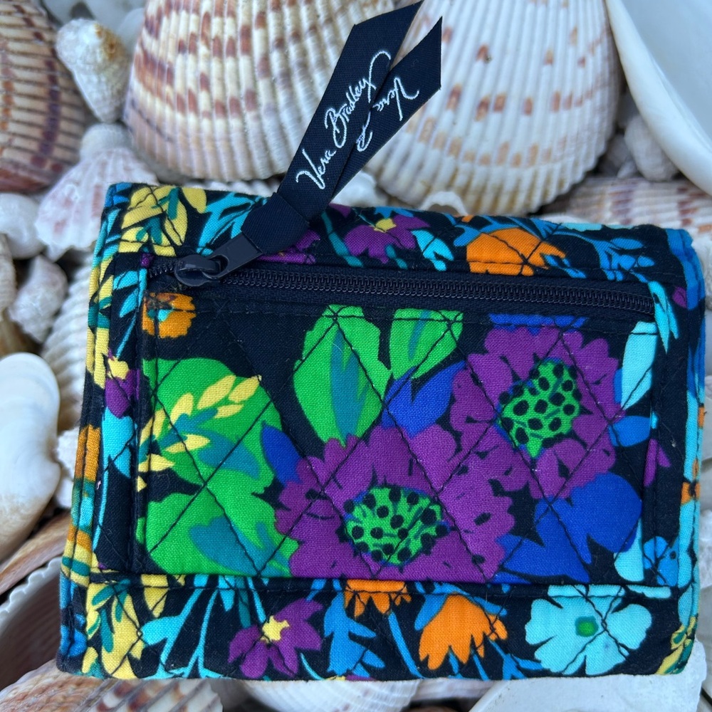Vera Bradley Black Quilted Wallet with Bright Floral Print